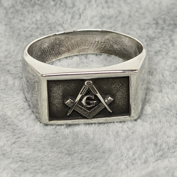 Mazon Ring with Square Compass and Letter G Men’s 925 Mex. Sterling Silver